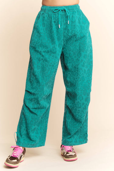 LEOPARD ELASTIC WAIST KNEE STITCH JOGGER PANTS